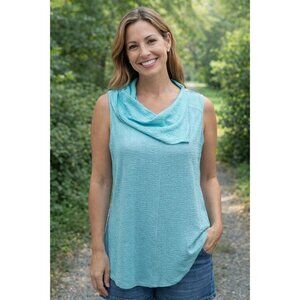 SnoSkins Women's Seersucker Sleeveless Size Large Top Cowl neck